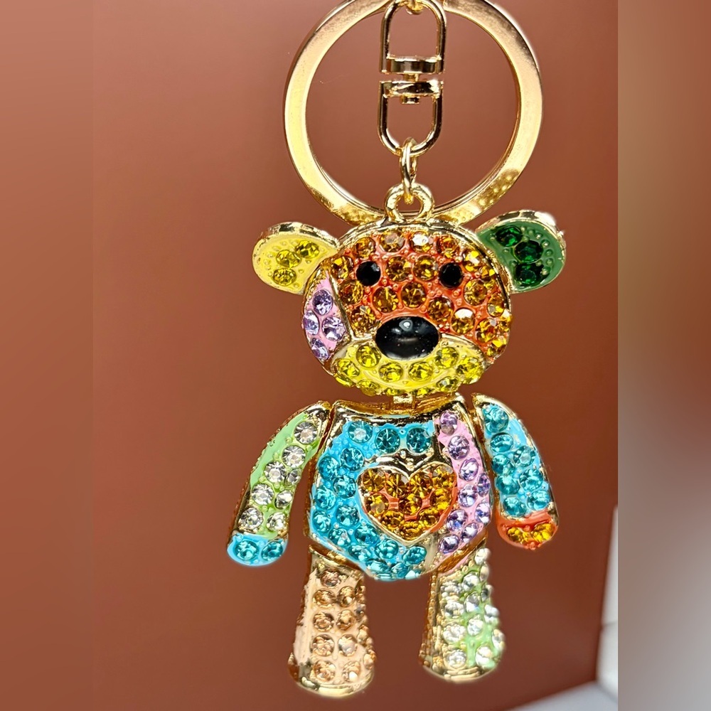 Adorable Patchwork Crystal Teddy Bear Keychain/Bag Charm